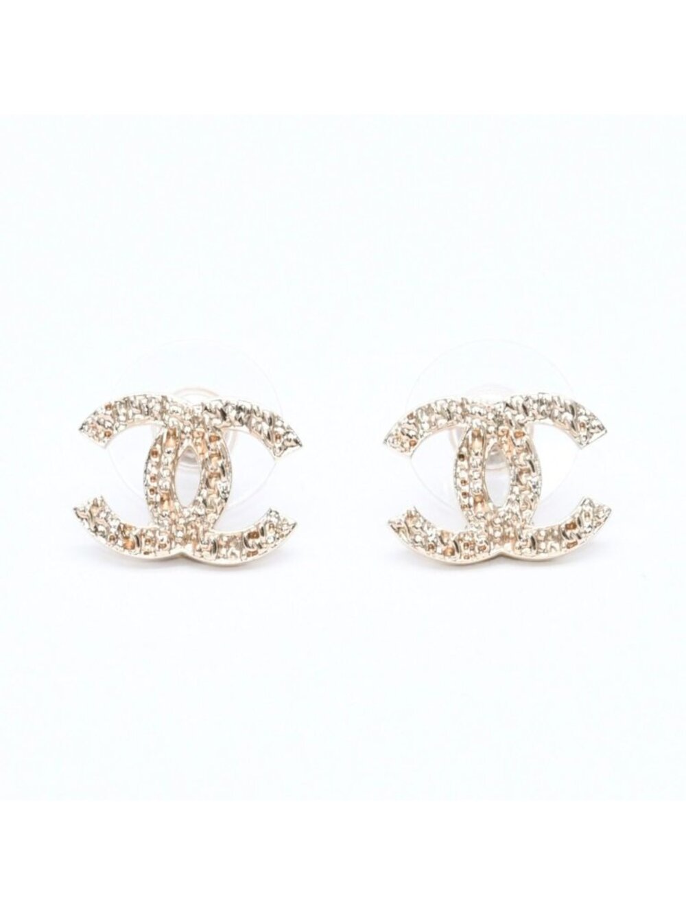 Chanel CC Logo Stud Earrings 14C Stamp Metal Gold